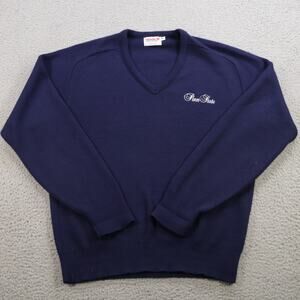 VINTAGE Penn State Sweater Mens Large Blue Wool Blend V Neck Wolf Pullover